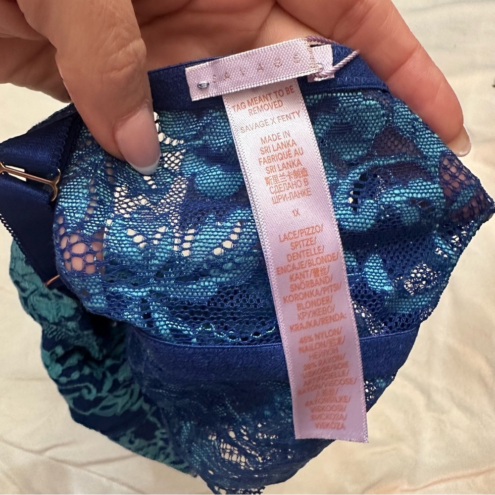 New! Savage X Fenty Blue Floral Lace Bralette Size 1X 51098 - Picture 4 of 5